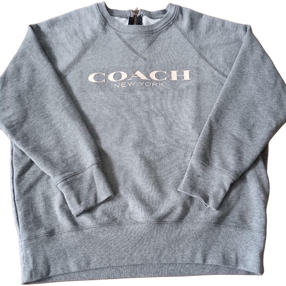 Coach Grey Crewneck Sweater 3 Quarter‎ Sleeve Zipper Back OSFM Normcore Classic